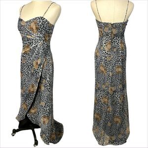Morgan & Co Y2K Mobwife Cheetah Floral Print Grey Cocktail Formal Dress Sz 5/6